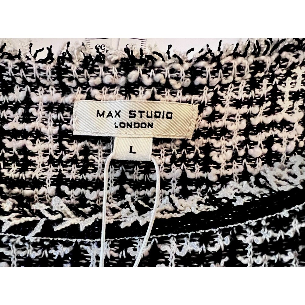Max Studio Black White Soft Tweed 3/4 Sleeve Dress w/Fringes Size LARGE NWT - Picture 5 of 12